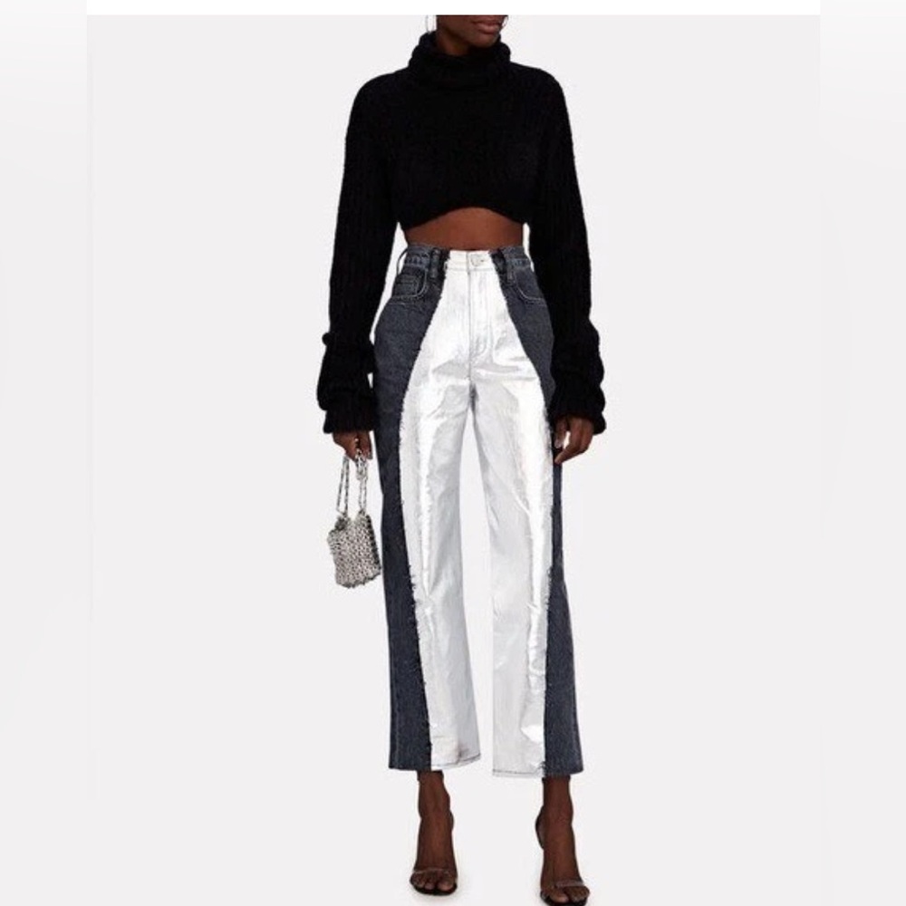 FRAME Pierced Coated Straight-Leg Jeans Black & Silver Colorway Mid-rise Relaxed